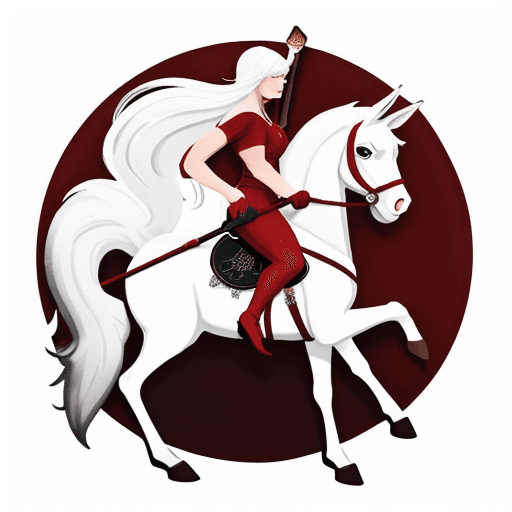 AI generated: a round logo with a centaur showing a hammer and a book, everything in white and shades of red and b...