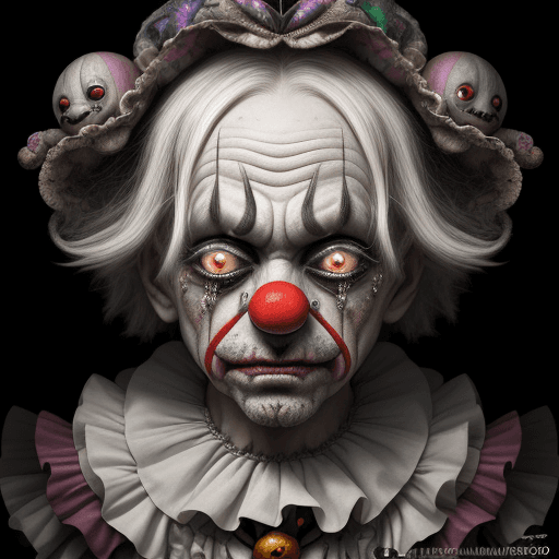 AI generated: Very old sad and scared clown with tears in his eyes and a broken heart, carnival hallucination by M...