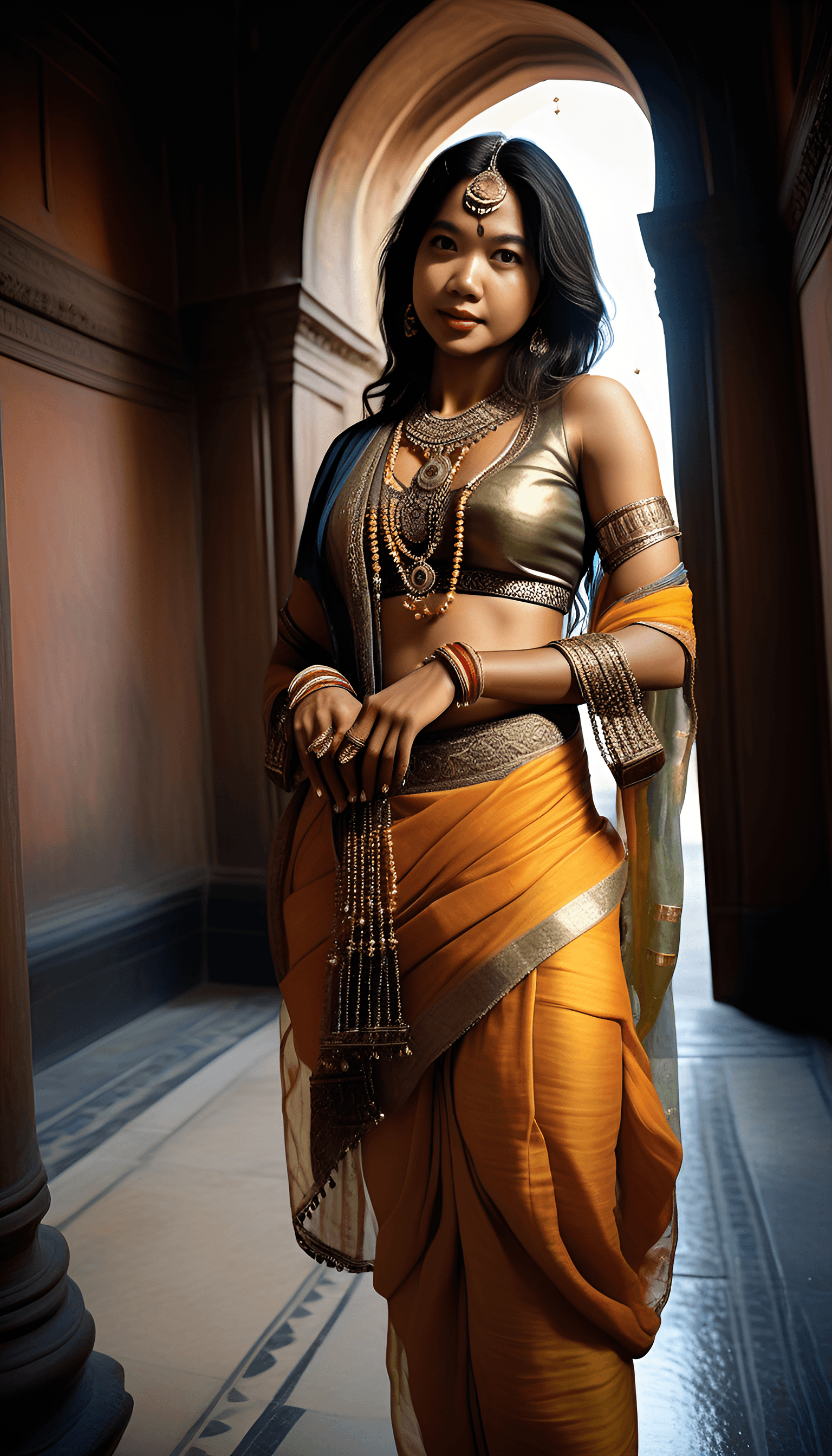 AI generated: Krishna, Ultra-Wide Angle - Pull the camera very far back from subject, ultra realistic, female, mus...