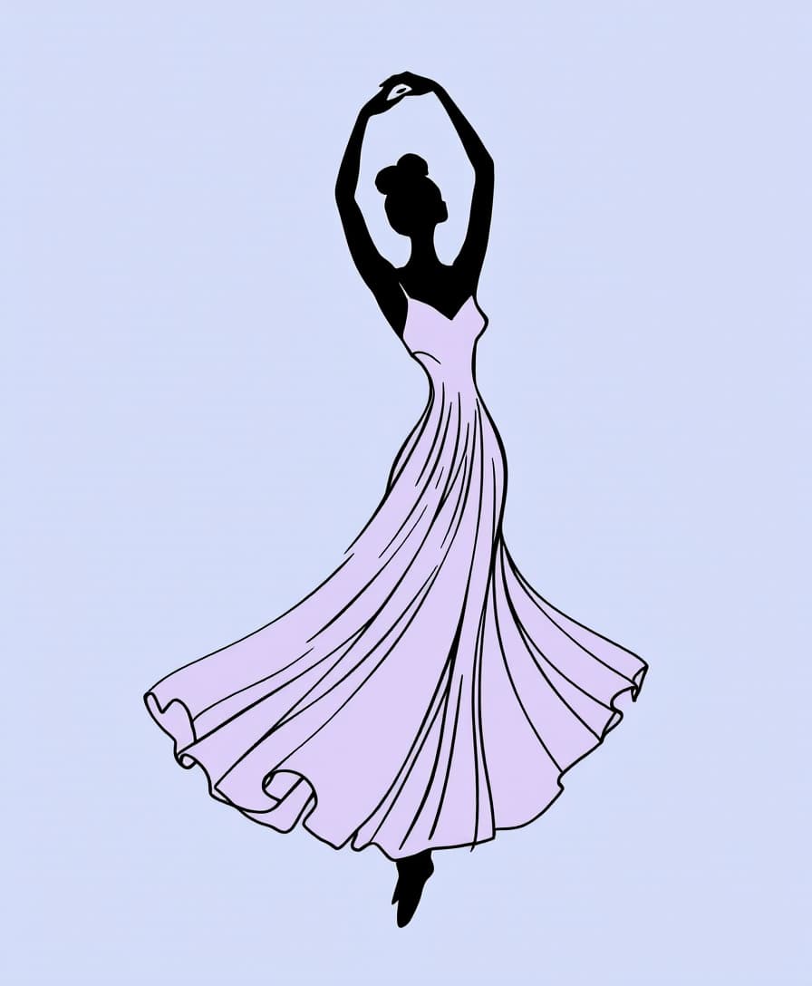 AI generated: Minimalist line art of graceful dancer, simple black outlines on pale blue background, elegant woman...