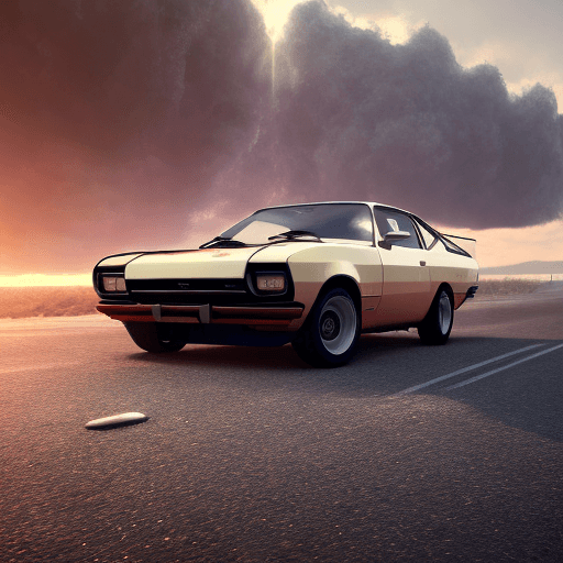 AI generated: Ultra realistic ford capri car, dramatic light, pale sunrise, cinematic lighting, battered, low angl...