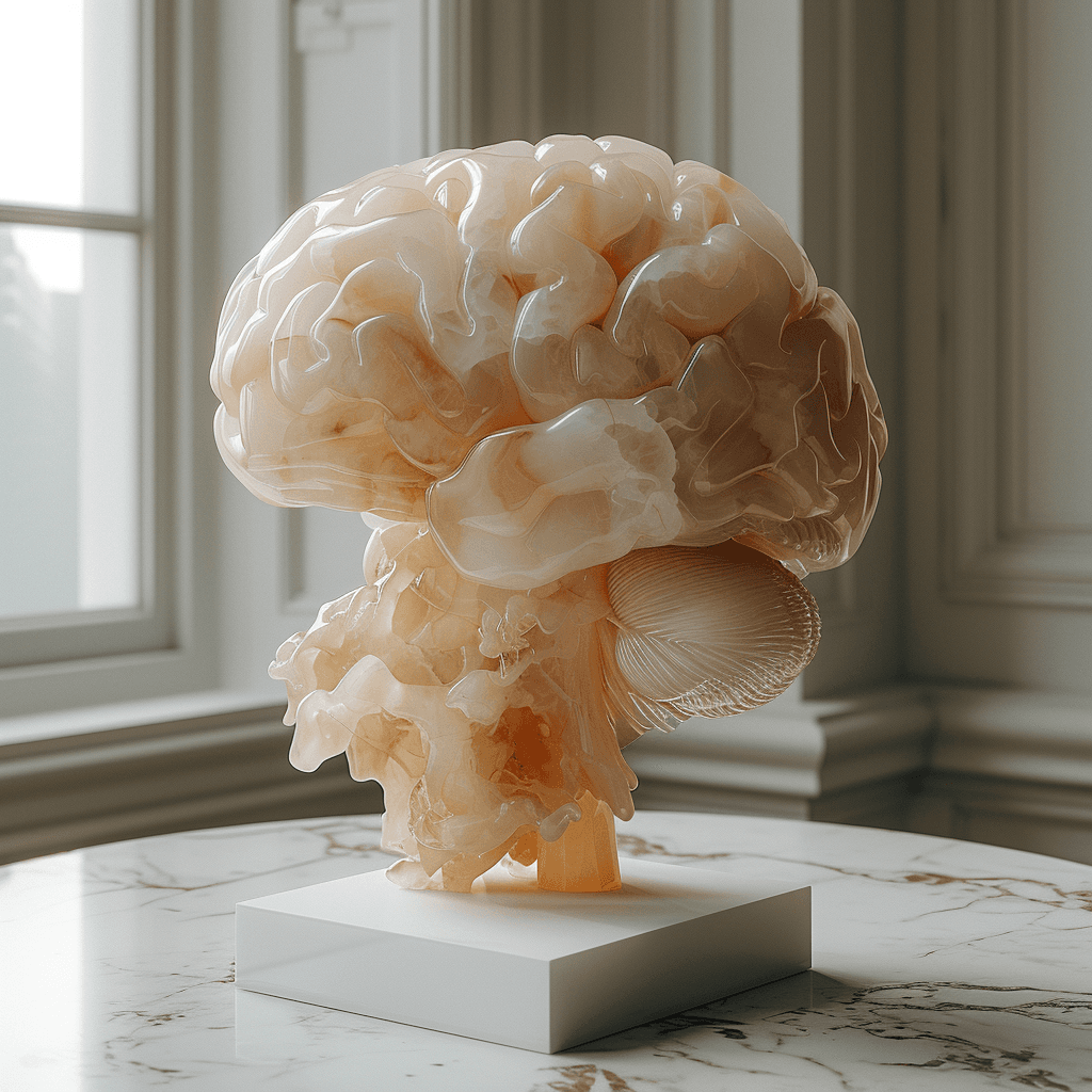 AI generated: opalescence technical digital design, a human organ brain perfectly recreated as a crystal sculpture...