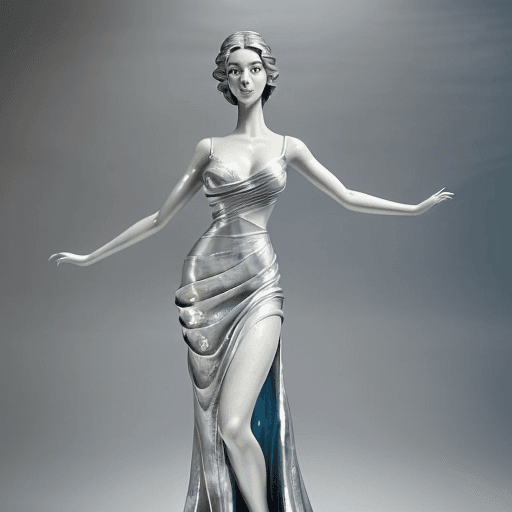 AI generated: The figure is of medium height, with a slender and graceful appearance. She wears a flowing silver g...