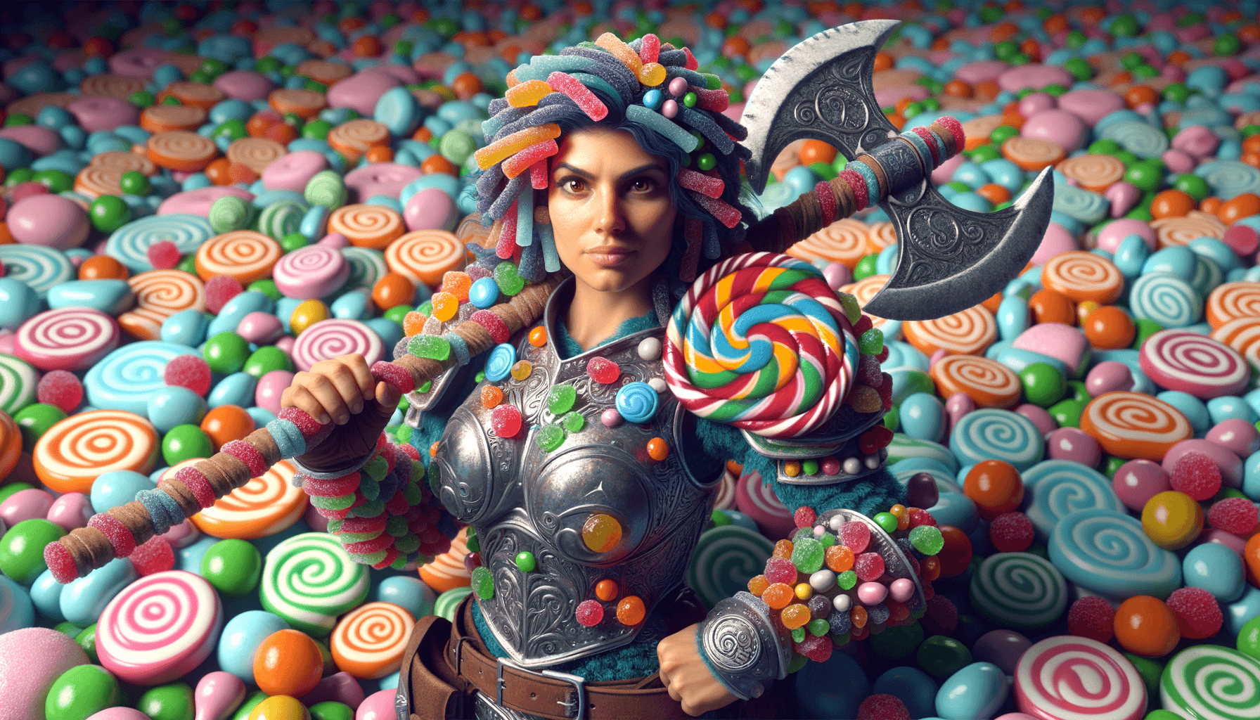 AI generated: Female barbarian made of candy