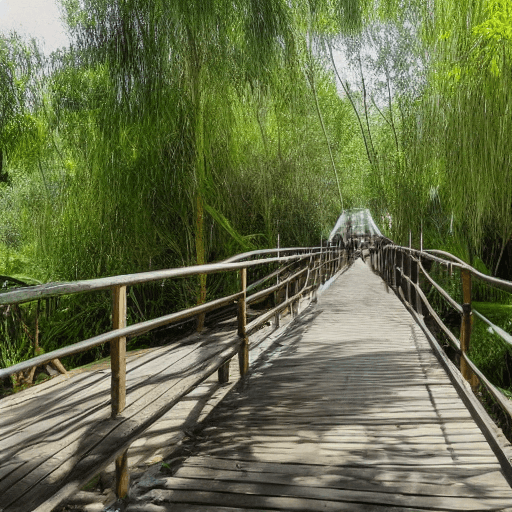AI generated: 
Inclusive bridge with the disabled community, it is located on the river surrounded by lush forest,...