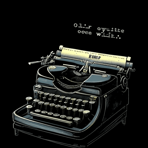 AI generated: typewriter that is also a gun shooting a firing bullet, a writer writing with a typewriter, black ba...