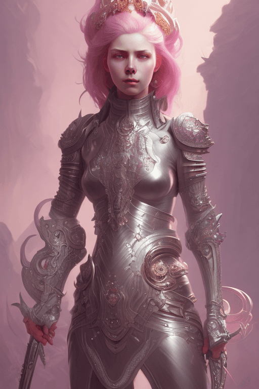 AI generated: Full height Portrait of female (villain), centered portrait, channel pink hair, intricate details, h...