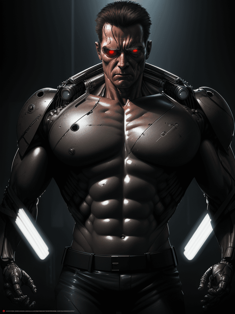 AI generated: a stunning digital illustration of a terminator t-800 (without human skin), volumetric lighting, dar...