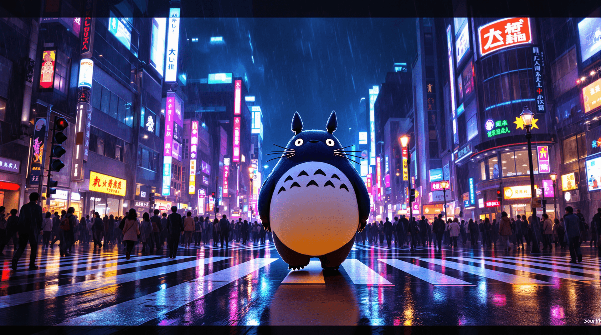 AI generated: A breathtaking cinematic wide-angle shot of Totoro from Studio Ghibli, rendered in a hyperrealistic ...