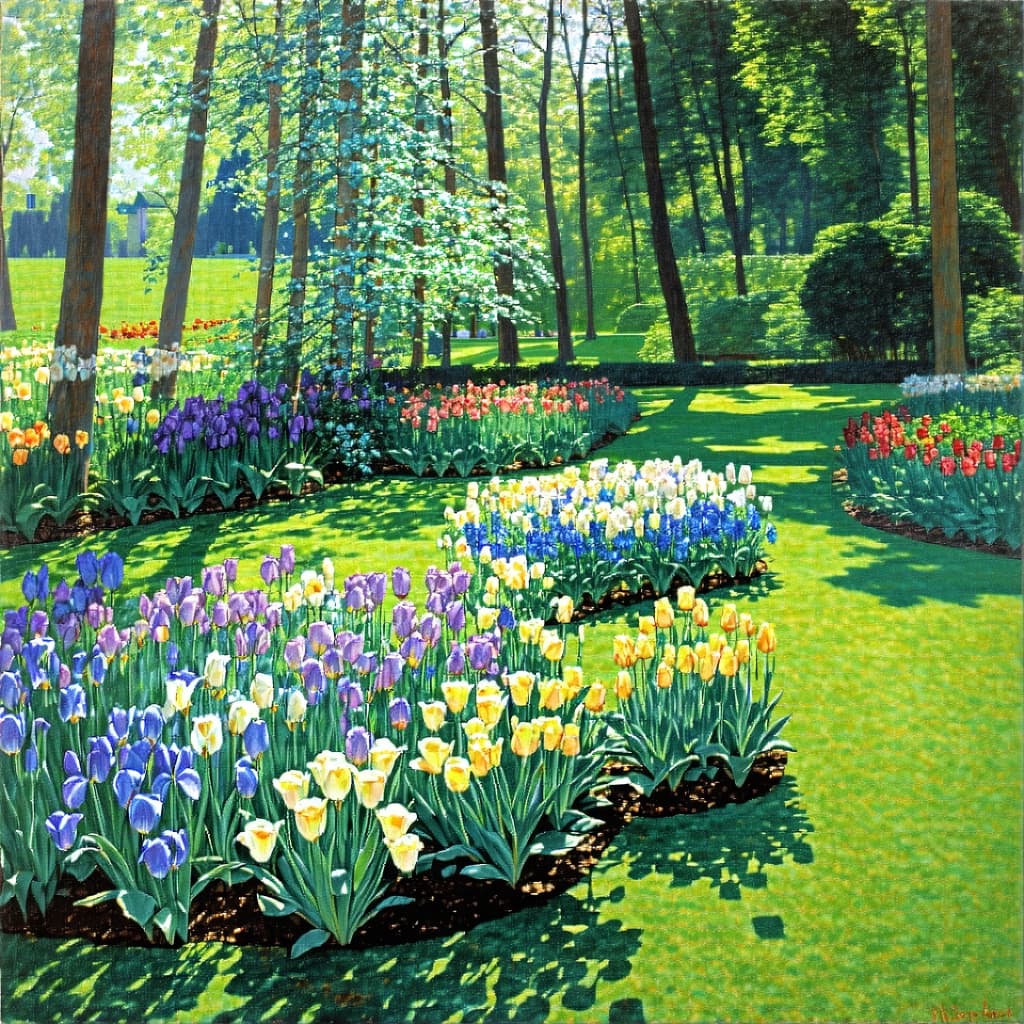 AI generated: (Masterpiece), (("Irisbeet in Monets Garten"
 (1900) by Claude Monet ) )), Inspired by the style il...