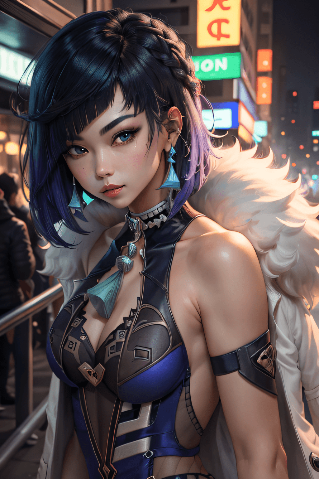 AI generated: yelan, genshin impact, as cyberpunk girl, neon glow, (intricate details), perfect eyes, perfect face...