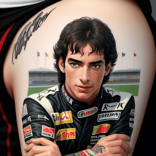 AI generated: Ayrton senna in his mclacren in f1 race tattoo for men arm
