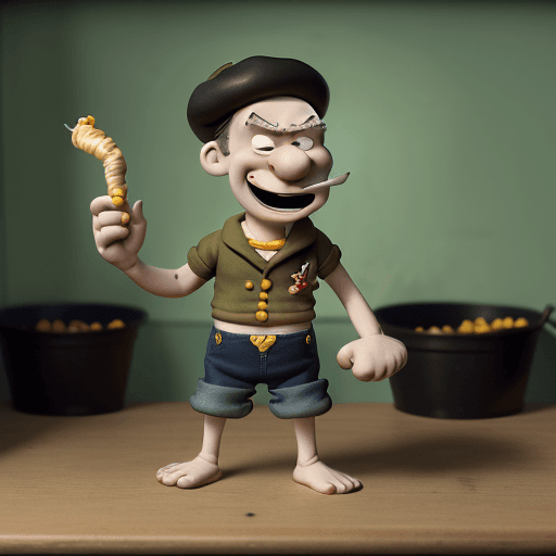 AI generated:  Popeye the sailor squinting one eye shut, anchor tattoo, smokes corn-cobFull body view, grumpy  pip...