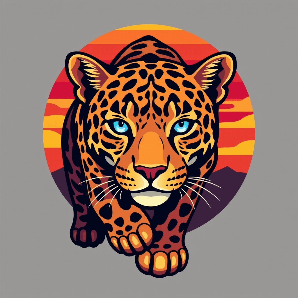 AI generated: "T-shirt art design: A stylized jaguar presented in a dynamic front view, 'focused on the character'...