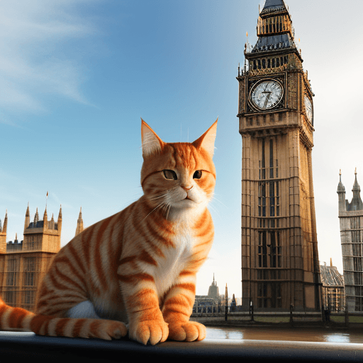 AI generated: Big ginger cat eating big ben in london
