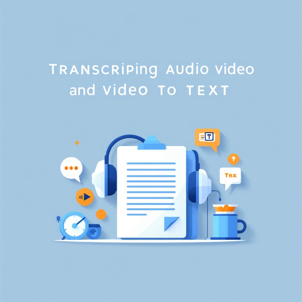 AI generated: ‘Create a bright and modern cover design for an audio and video to text transcribing service. The co...