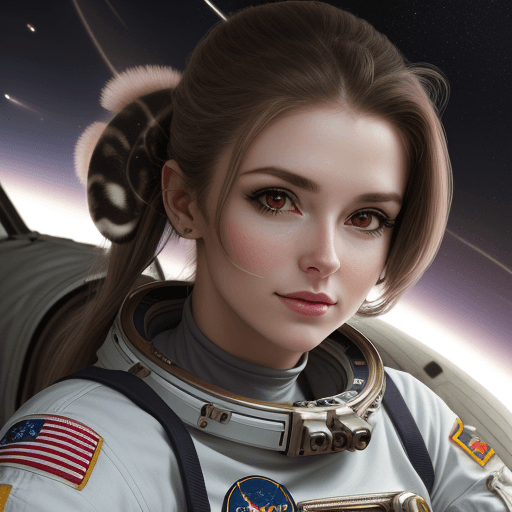 AI generated: Beautiful woman astronaut with hard ammunition and opossum in her hair, ultra-realistic picture with...