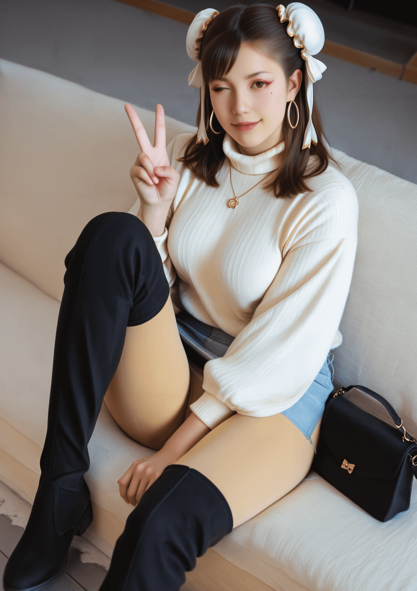 BeigeTightsAndHighKneeBoots