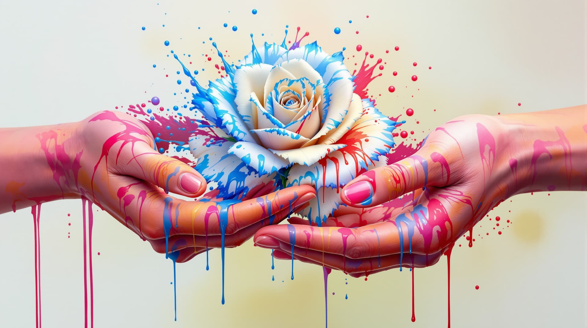 AI generated:  random pose,  two hands hyper realistic with asiatic tatoo skin, giving   a  wkite and blue fringed...