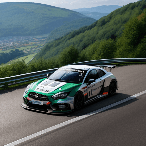 AI generated: Ein mann sitzt an der nordschleife des nürburgring und schaut auf einen rennwagen. Hinter dem Berg g...