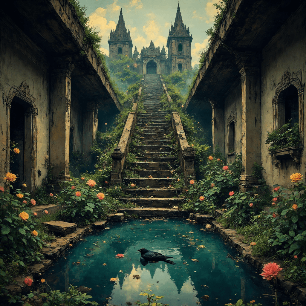 AI generated:  Lakes that reflect nothing. A garden where hands bloom instead of flowers. // Statues hold their ow...