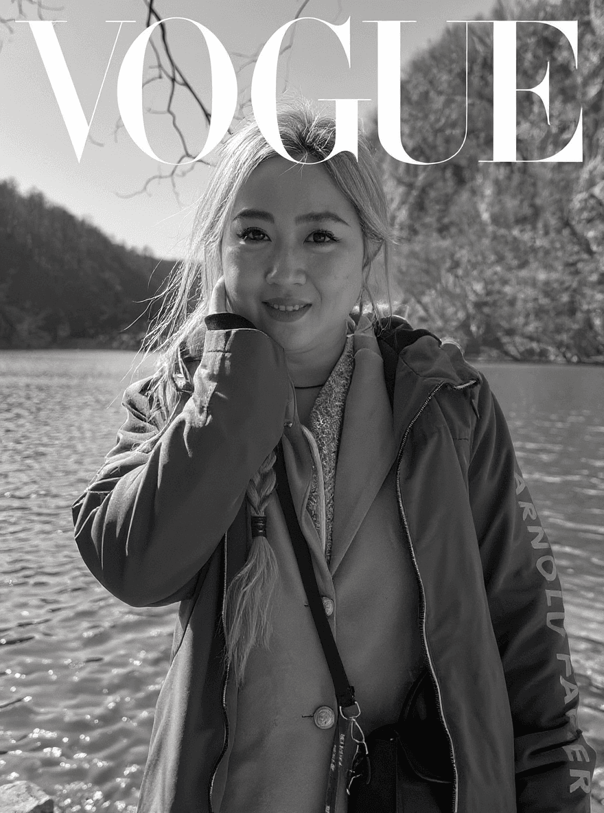 AI generated: fashion photography, cover photo, black and white, female model, facing the camera, shot on Sony A7 ...