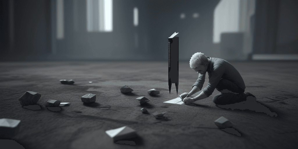 AI generated: A man who cannot find his pen where he dropped it , reality , 8k , hd , simulation world , fantastic...