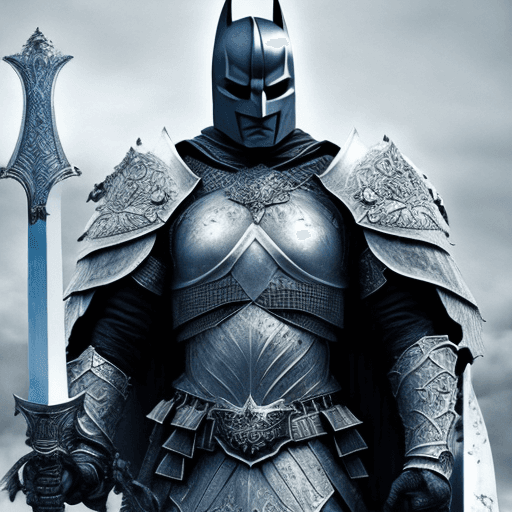 AI generated: dark knight in white armor with a sword, in the style of dark gray and azure, elaborate artistic env...