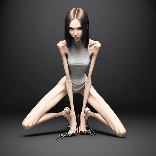 AI generated: very skinny slender girl, with long curved claws, skinny legs and long skinny calves in high heels a...