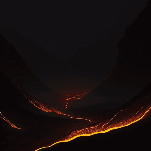 AI generated: a dimly lit valley over lava 