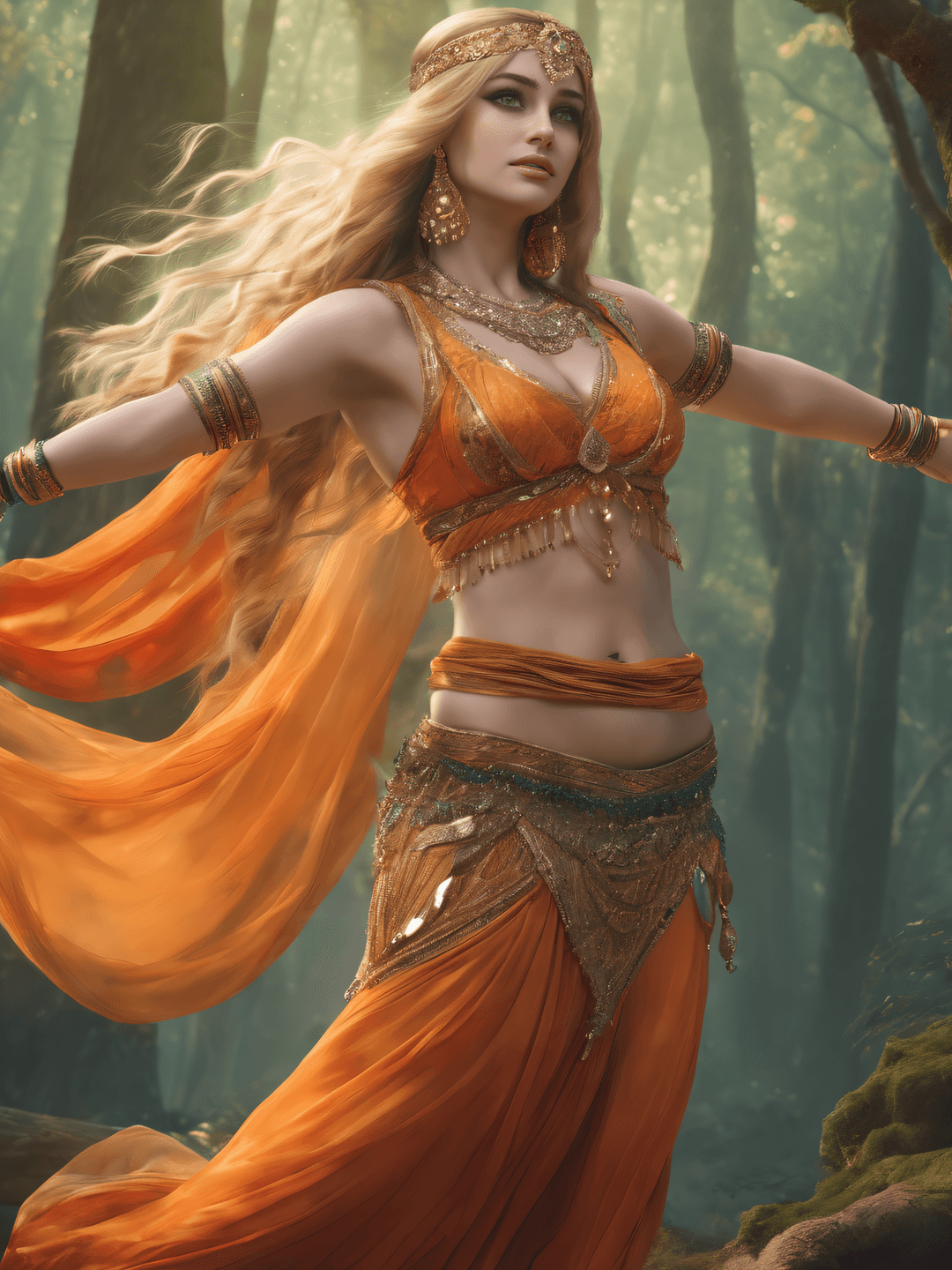 AI generated: Masterpiece,Best Quality a belly dancer, orange clothes, masterpiece, perfect anatomy, beautiful det...