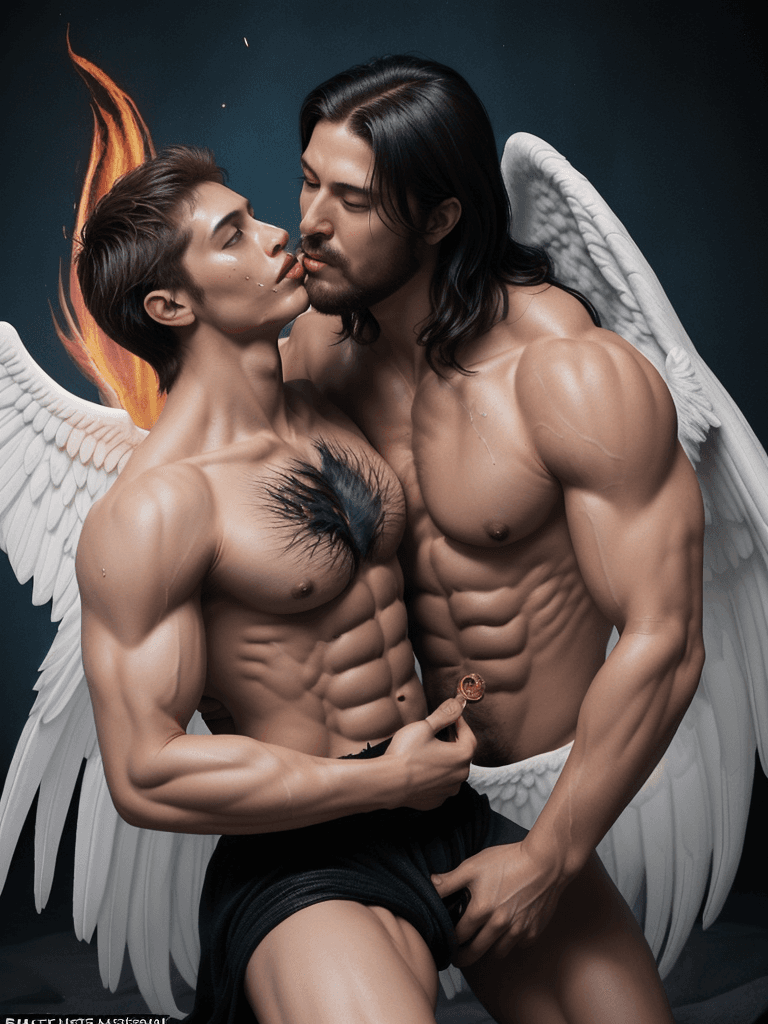 AI generated: a ((tarot card)) depicting ((an Archangel)), as ((one fully bare big muscular male beast)), full bod...