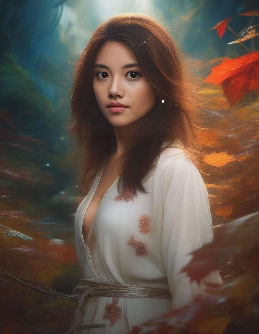 AI generated: beautiful angle view of Species woman individual from another planet with multicolored hair, beautif...