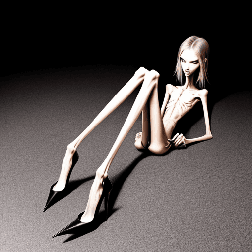 AI generated:  extreme skinny slender anorexic girl very skinny slender girl, with long curved claws, skinny legs ...