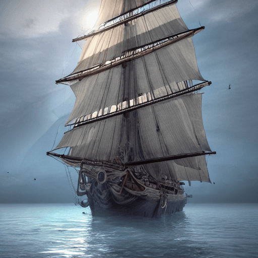 AI generated: Photo of a ultra realistic sailing ship, dramatic light, pale sunrise, cinematic lighting, battered,...