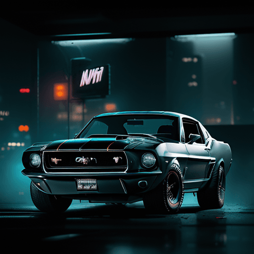 AI generated: 68 model mustang chevy, Night Gotham city, martin ansin style, 68 model mustang chevy, Night Gotham ...
