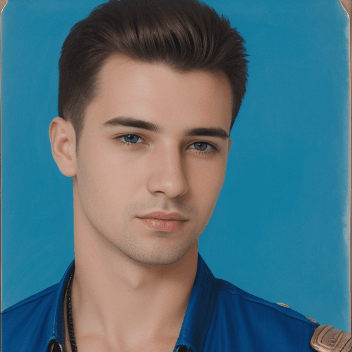 AI generated: male right view portrait with blue backgound