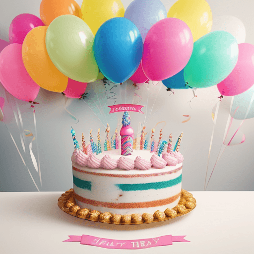 AI generated: Instagram worthy birthday cake and baloons.