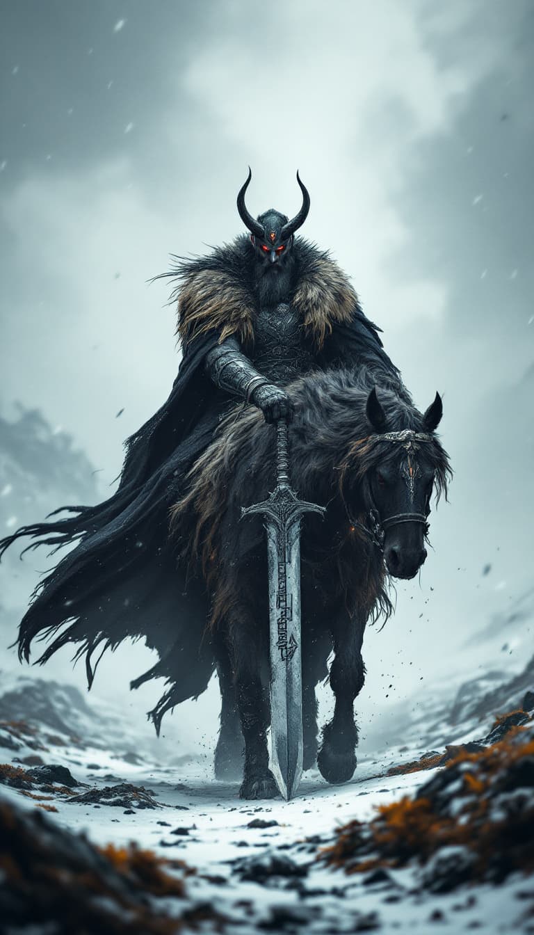 AI generated: An ultra-realistic, zoomed out, front facing full-body portrait of a towering Berserker, his fur-lin...