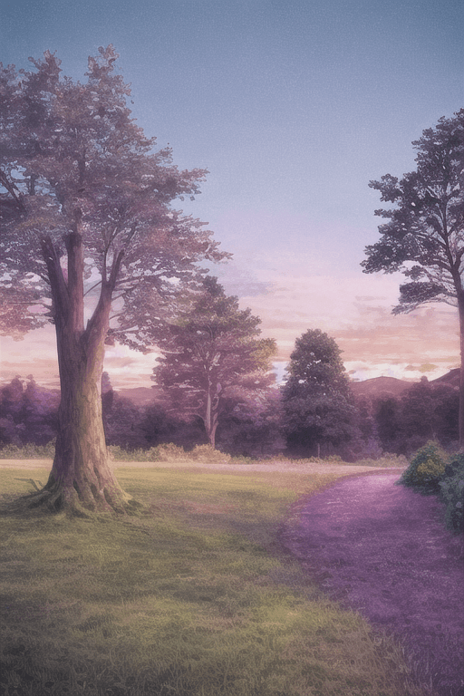 AI generated: cute anime style landscape twilight sky pastel colors with trees on the back, HD, beautyful, hyper-d...