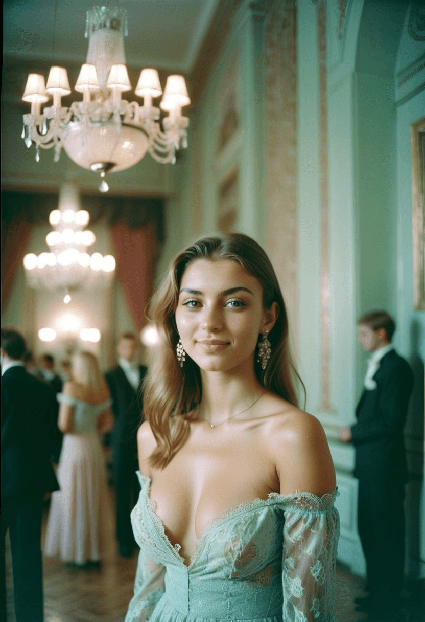 AI generated: analog color film photograph of a beautiful eastern European woman with light colored perfect eyes s...