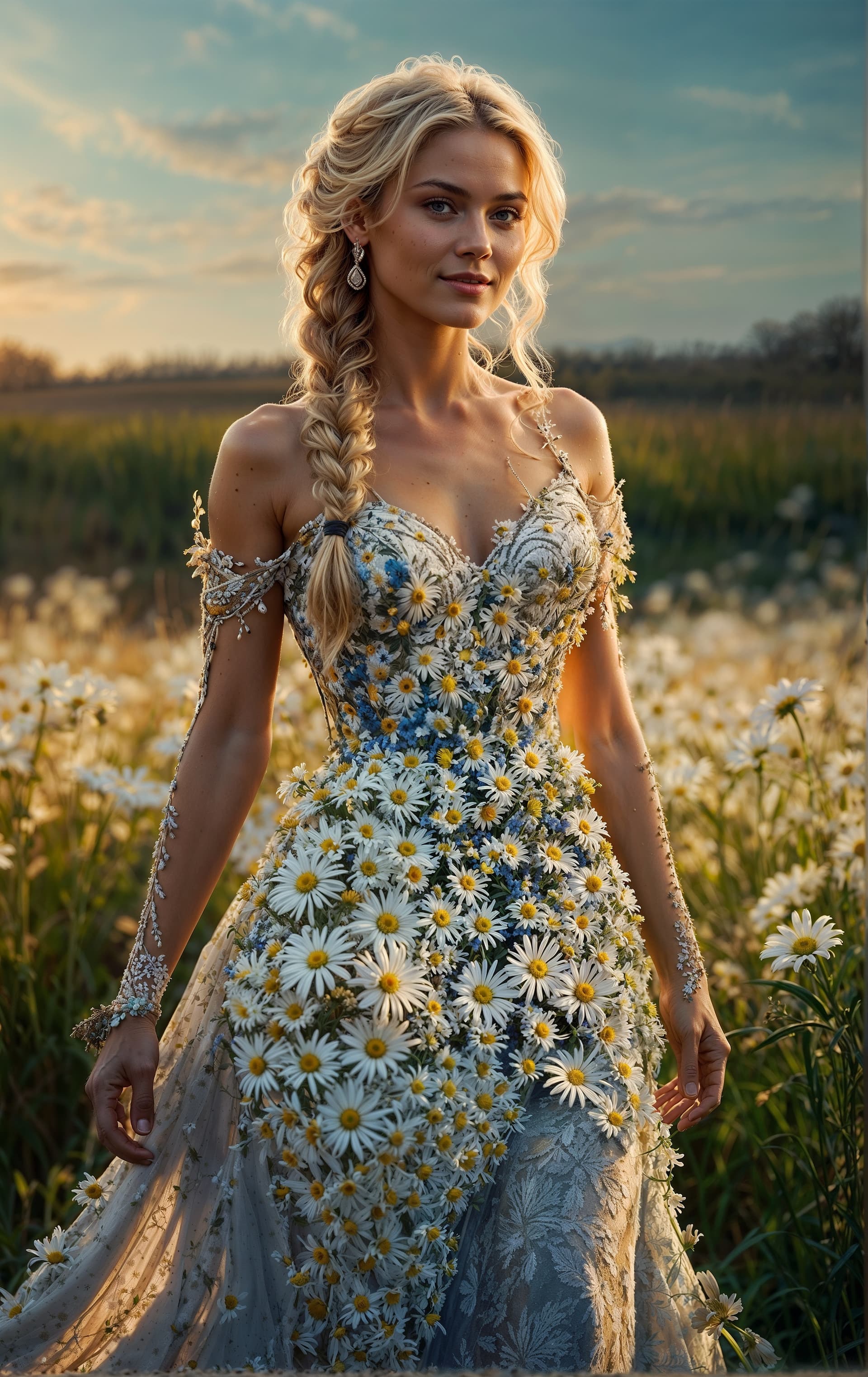 AI generated: A breathtaking photorealistic digital painting of a beautiful blonde woman with a long, cascading br...