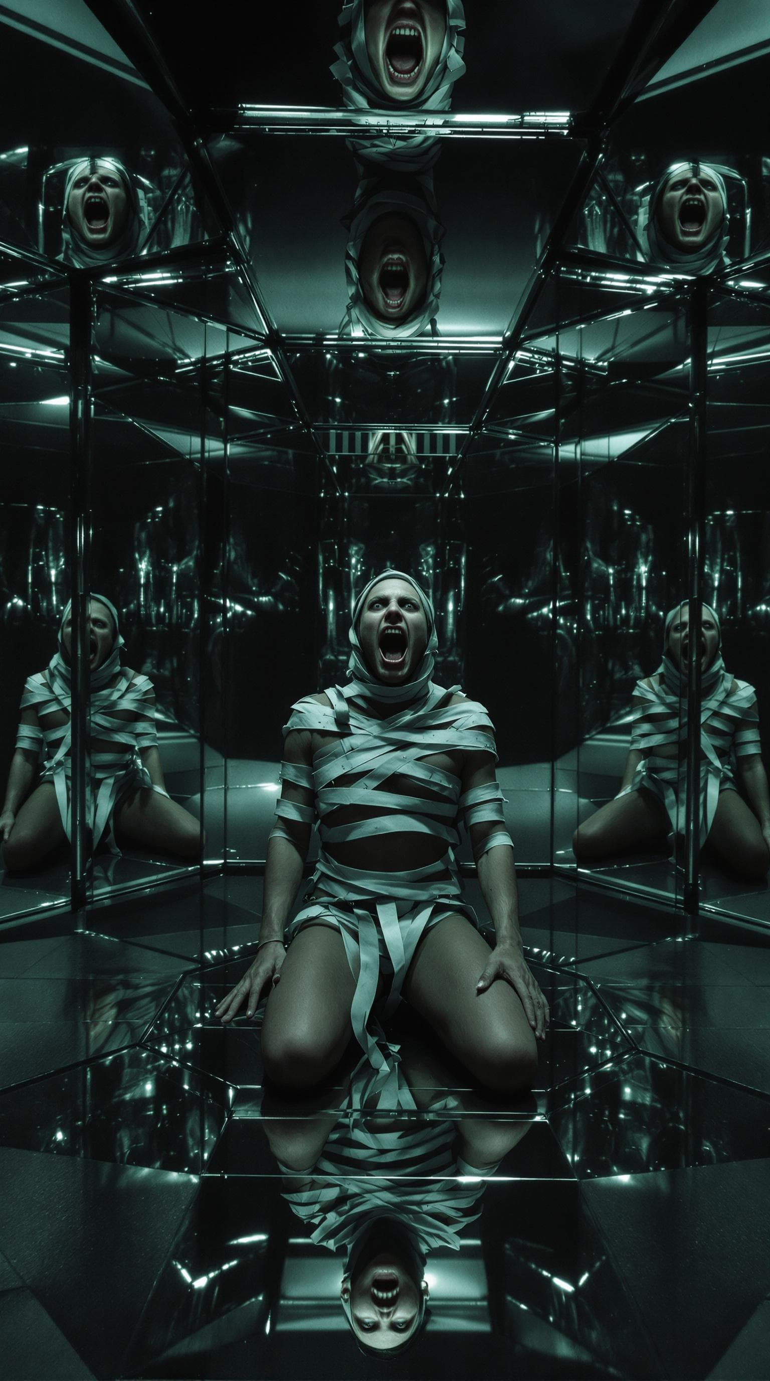 AI generated: (film grain), ultrarealistic 4k, photoart_style, (A person tightly restrained in a straitjacket, arm...