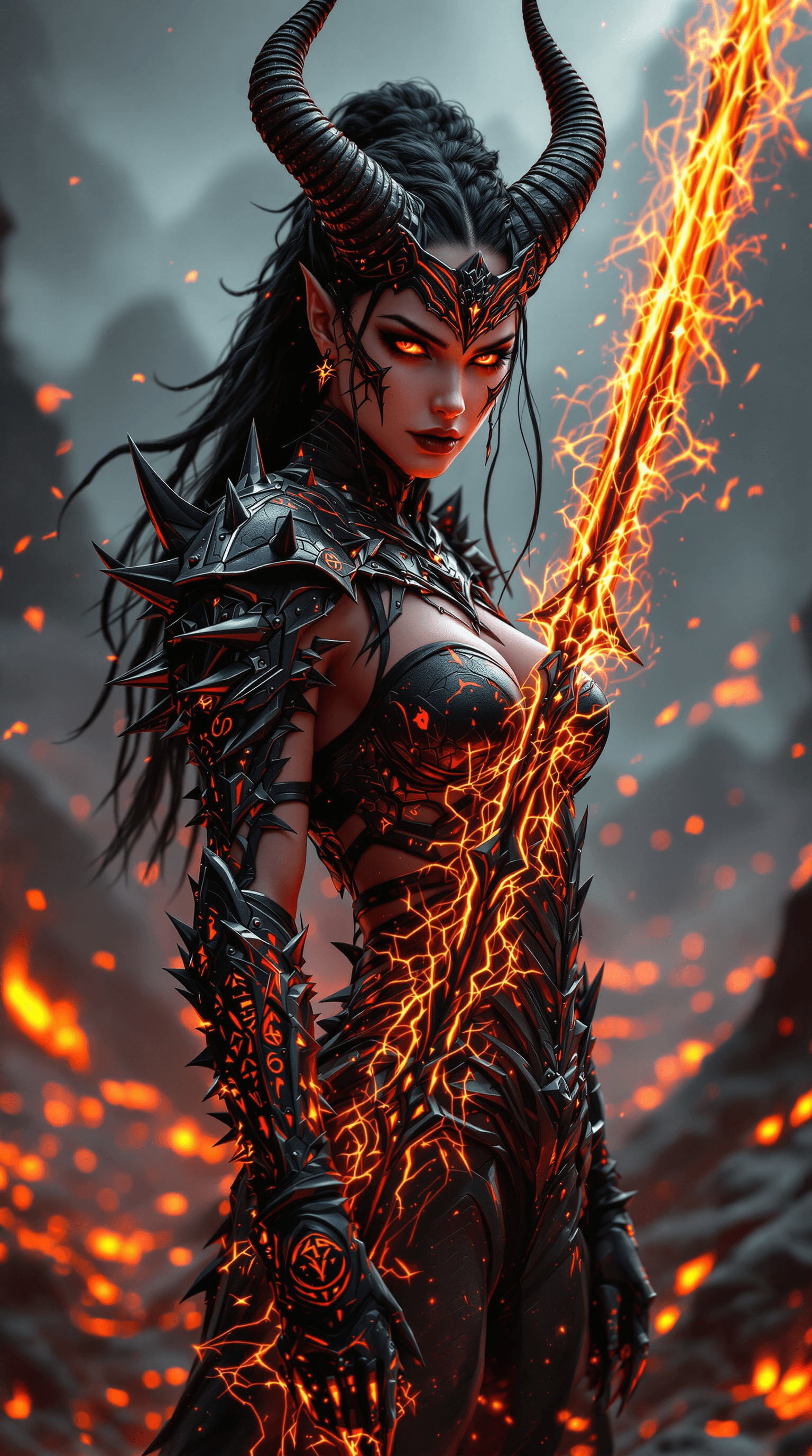 AI generated: an ultra-realistic, full-body portrait of a captivating demon warrior woman, radiating dark power an...