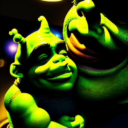 AI generated: photo of Don Francisco kissing Shrek in the space, smiling, photo-realistic, 8k, high detail, cinema...