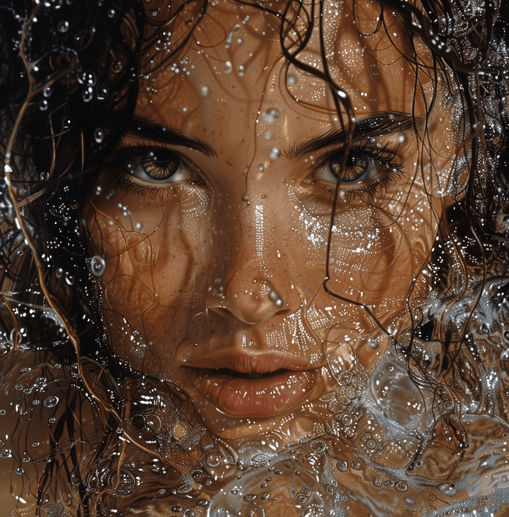 AI generated: woman with long curly hair, in the style of 32k uhd, emotive brushwork, exotic realism, hyper-realis...