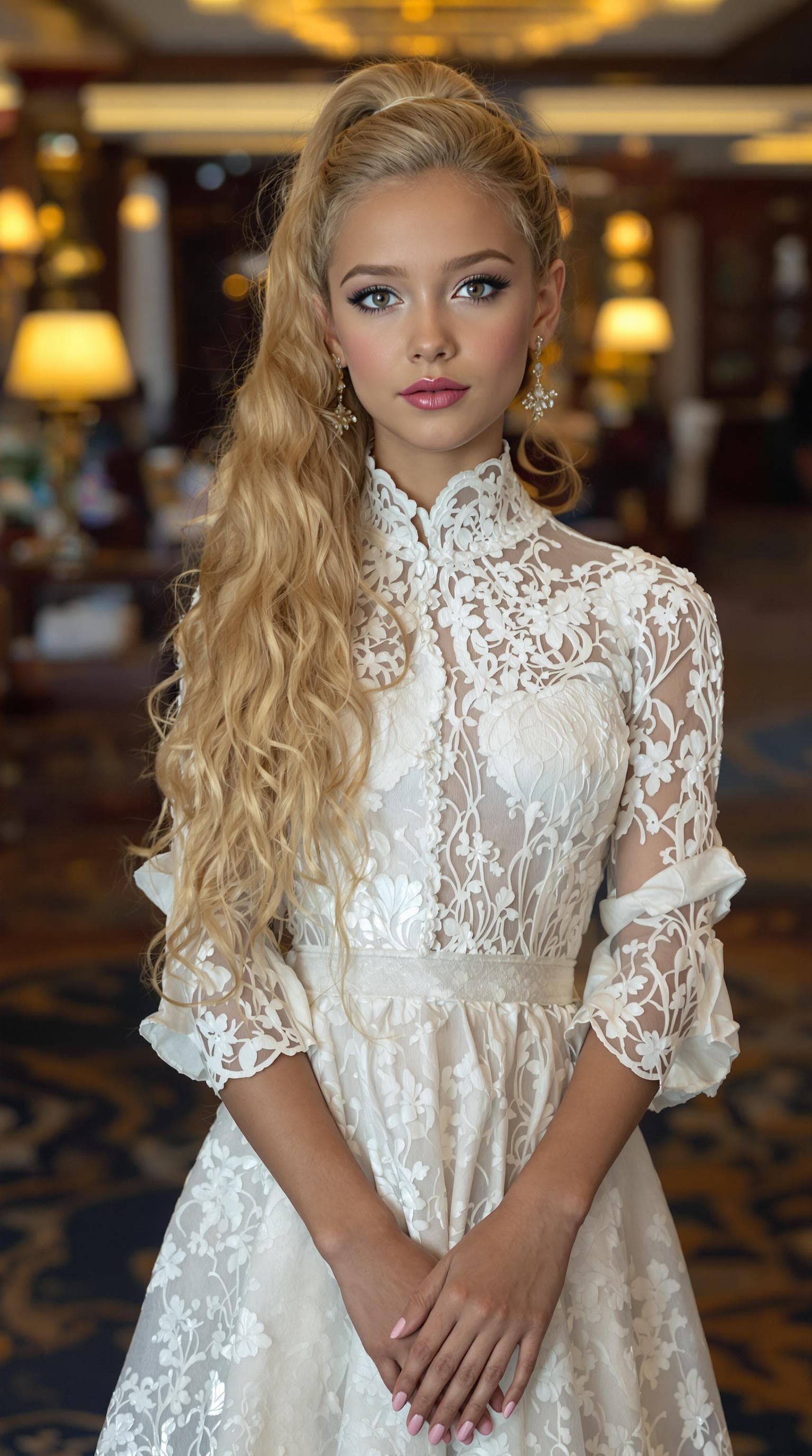AI generated: a professional photo of a exceptionally beautiful girl aboard the Queen Mary (age 7), (seven year ol...