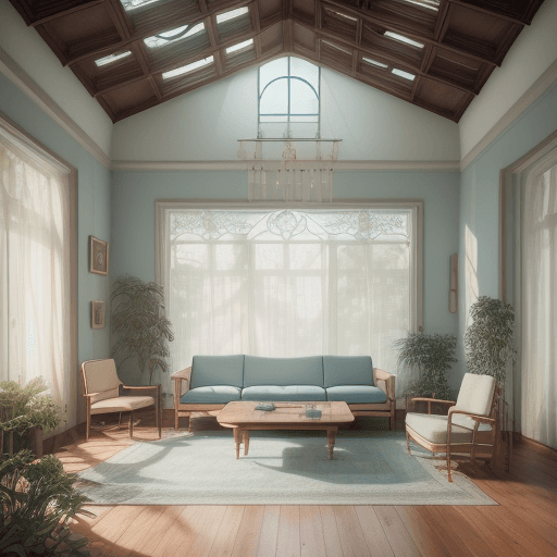 AI generated: High resolution photography interior design, dreamy sunken living room conversation pit, wooden floo...