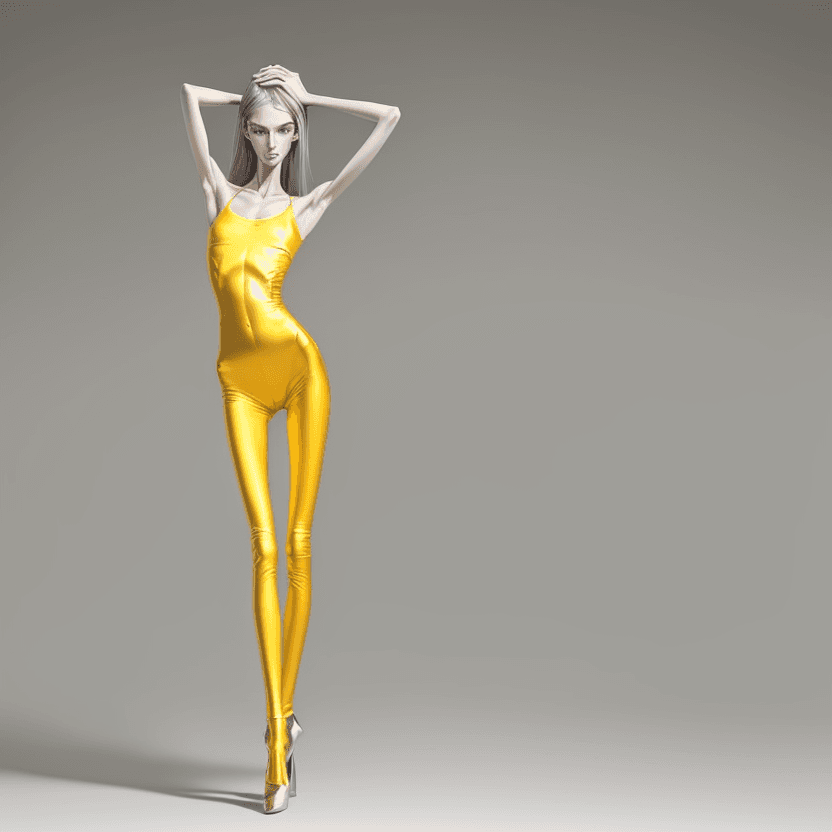 AI generated: photo of an extremely skinny, flat-chested model with extreme long and skinny legs with extreme long...