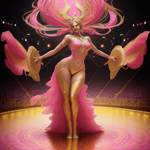 AI generated: artistic photography of a beautiful female in pink and gold performing for the Rio Carnival, photore...